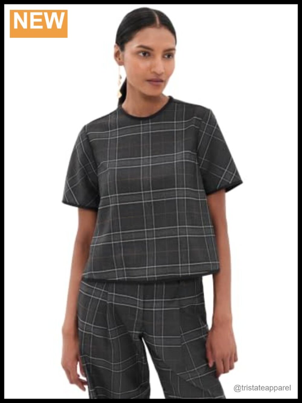 Pleated Plaid Ruffle Back Tank Top